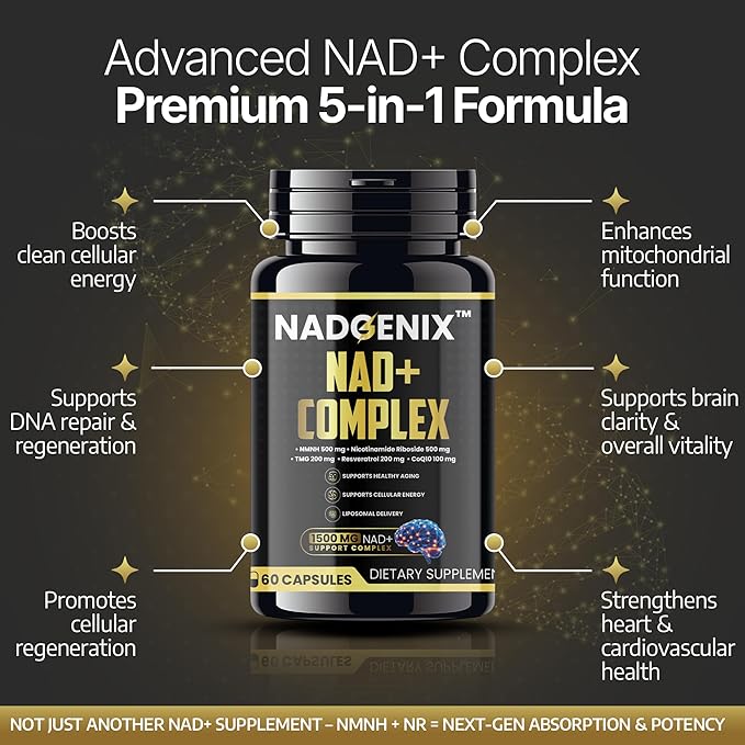 NADGENIX™ NAD+ Supplement – NMNH 500mg Nicotinamide Riboside TMG Resveratrol &amp CoQ10 – Cellular Energy &amp Healthy Aging – 60 Capsules – High Absorption Liposomal Delivery
