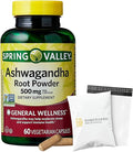 Spring Valley Ashwagandha- 500mg Root Powder 60 Capsules (Pack of 1) Set by Basket Goods
