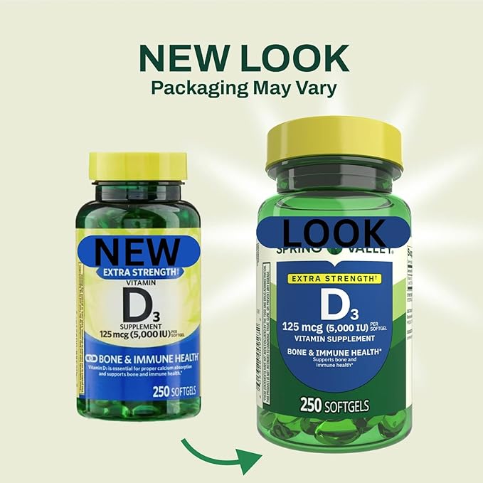 Vitamin D3 125 mcg (5000 IU) | Bone &amp Immune Health | 250 Softgels | Pack of 1 + complimentary Vitamin and Minerals Guide