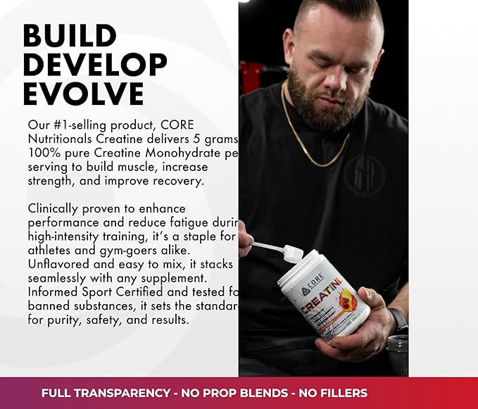 Core Nutritionals Creatine Monohydrate | Increase Strength Build Muscle Improve Recovery | 5g Creatine | 80 Servings (Unflavored)