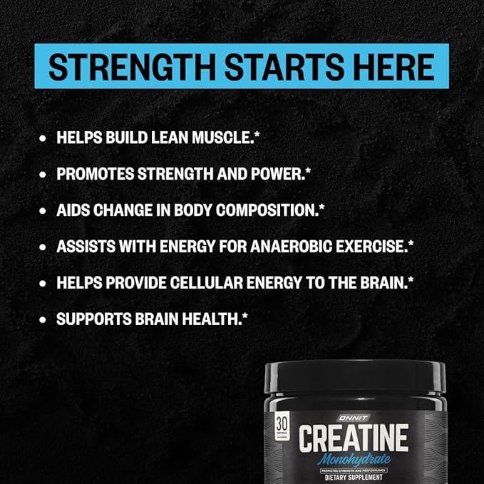 ONNIT Creatine Monohydrate Powder IGEN™ Non-GMO Tested – 5g Premium Creatine for Muscle Strength Power &amp Lean Mass Supports Brain Health &amp Cellular Energy Unflavored 30 Servings 5.29 oz