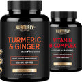 Vitamin B Complex and Turmeric Curcumin with BioPerine &amp Ginger - Contains All Essential B Vitamins - B1 B2 B3 B5 B6 B7 B9 B12 and Biotin - High Absorption Turmeric Supplements
