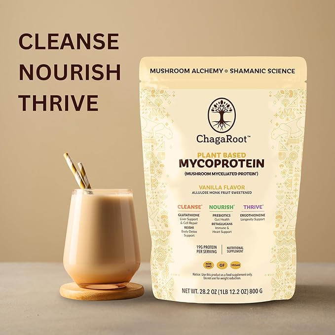 Mycoprotein Mushroom Protein Powder Vanilla - 19g of Vegan Protein Plant Based Superfood Master Blend of Chaga Reishi Turkey Tail Shiitake Lions Mane Coffee Smoothies (1.76 lb)
