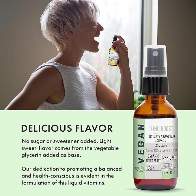 Organic Vegan Vitamin B12 Supplement Liquid Mist for Quick Absorption 5000mcg Methylcobalamin and ZINC Boost Mist 40mg (Extra Strength) - Sugar Free with VIT C and Elderberry Extract - Non-GMO