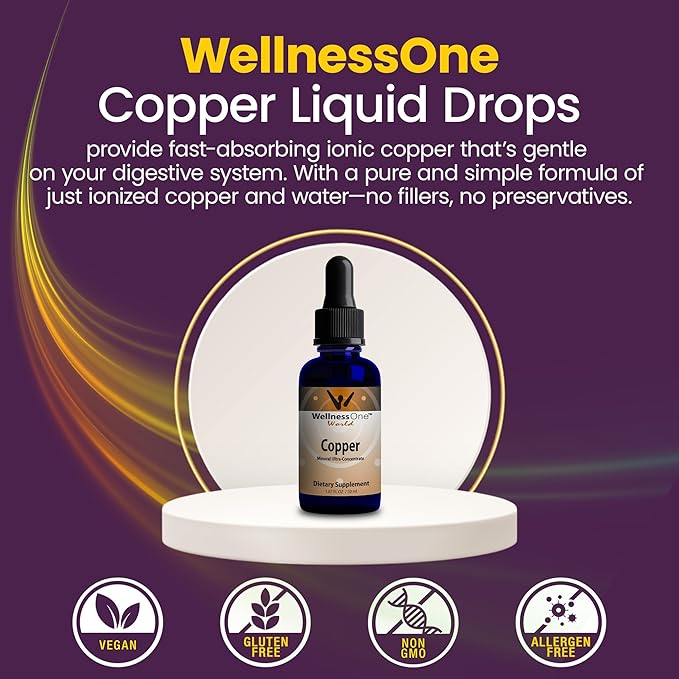 WellnessOne Ionic Liquid Zinc &amp Liquid Copper - Zinc-Copper Bundle to Support Immune System &amp Joint Nerve &amp Bone Health - 1.67 fl oz Zinc &amp Copper Liquid Drops