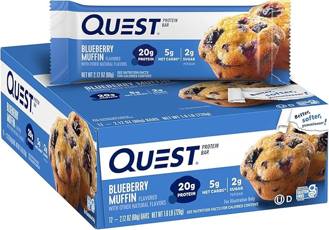 Quest Vanilla Milkshake Protein Powder with 24g Protein Blueberry Muffin Protein Bars with 21g Protein 1.6lb Powder 12 Count Bars