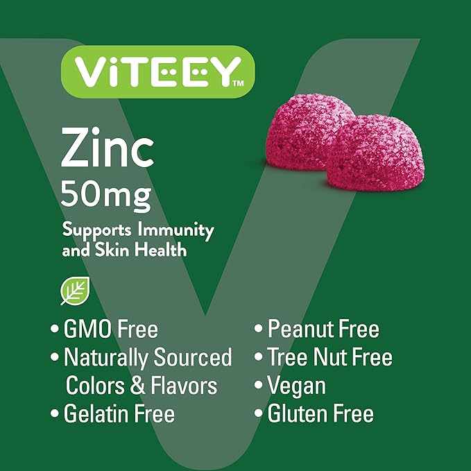 VITEEY Zinc Gummies for Men and Women - Zinc Supplements 50mg - Immune Boost &amp Skin Health - Vegan Gluten Free - 120 Count