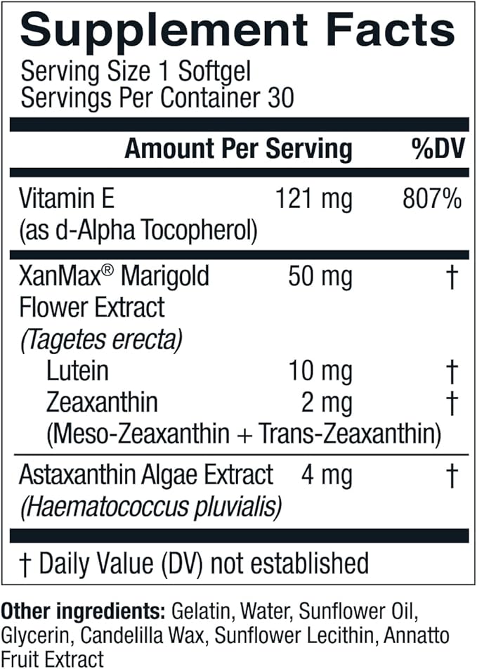 Live Conscious Eye Vitamins Select AREDS 2 Ingredients with Vitamin E Lutein and Astaxanthin - OptiWell Eye Health Supplement and Blue Light Support - 30 Softgels