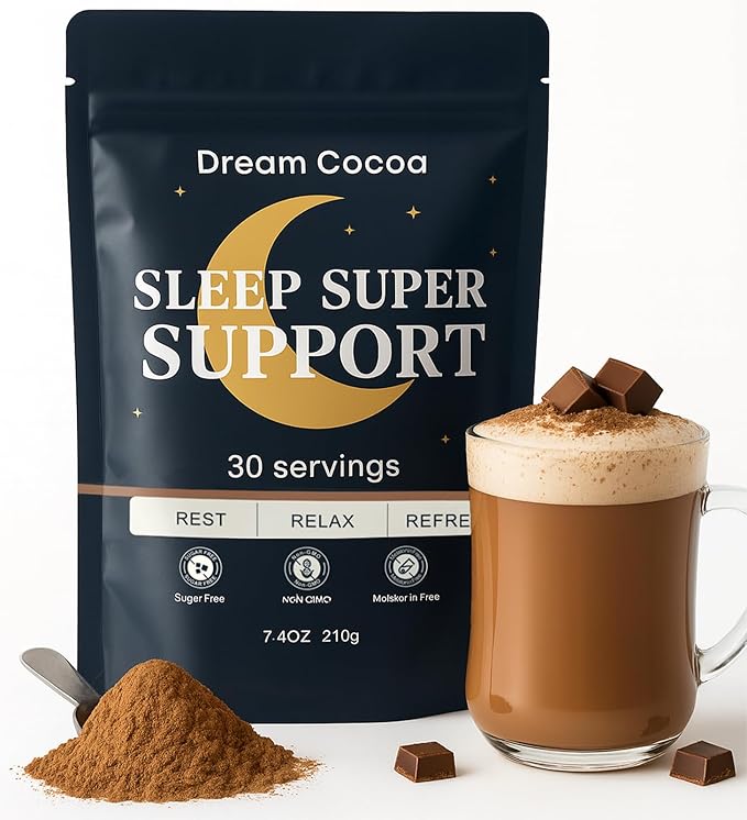 Magnesium Hot Cocoa – Melatonin-Free Natural Sleep Aid Hot Chocolate for Adults with Reishi Mushroom L-Theanine &amp Zinc Glycinate – Relaxation &amp Restful Sleep Support Mushroom Coffee 30 Servi