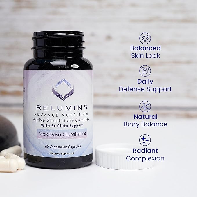 Relumins Advance White Active Glutathione Complex - Max Dose 900mg Glutathione with 6X Boosters ALA &amp NAC - Spring Glow Essentials Anti-Aging Skin Brightening Supplement - 60 Caps x 3 Bottles