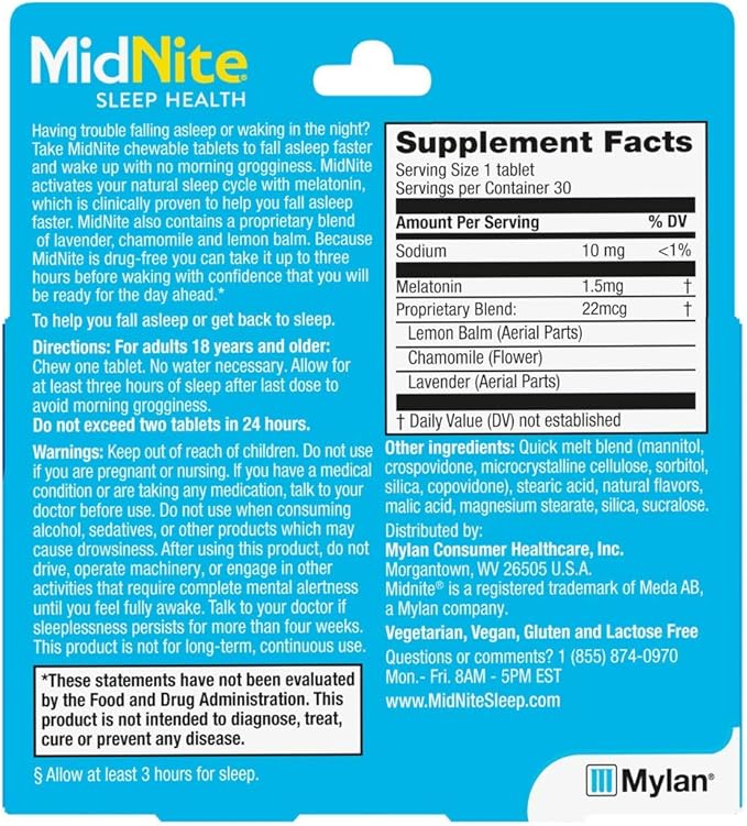 MidNite Natural Sleep Supplement 30 Count Chewable Cherry-Flavored Tablets Natural Non-Habit Forming Sleep Aid Melatonin Supplement - Twin Pack