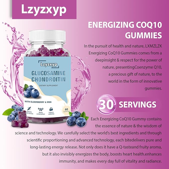 2Packs 3000mg Glucosamine Chondroitin Gummies with MSM &amp Elderberry - Extra Strength Antioxidant Immune Support Supplement Joint Health Flexibility for Adults Men &amp Women 120Cts (2)