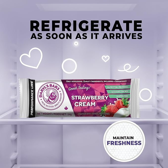 Daryl's Bars Strawberry Cream On the Go Whey Protein Bars Gluten Free Low Sugar 20gr of Protein Snack Meal Replacement Pack of 1