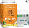 Creatine Powder &amp Vanilla Classic Plus Organic Protein Powder Set | Bundle &amp Save | Vegan Protein Superfood Blend plus Unflavored Creatine Monohydrate (60 Servings Unflavored 30 Servings Vani