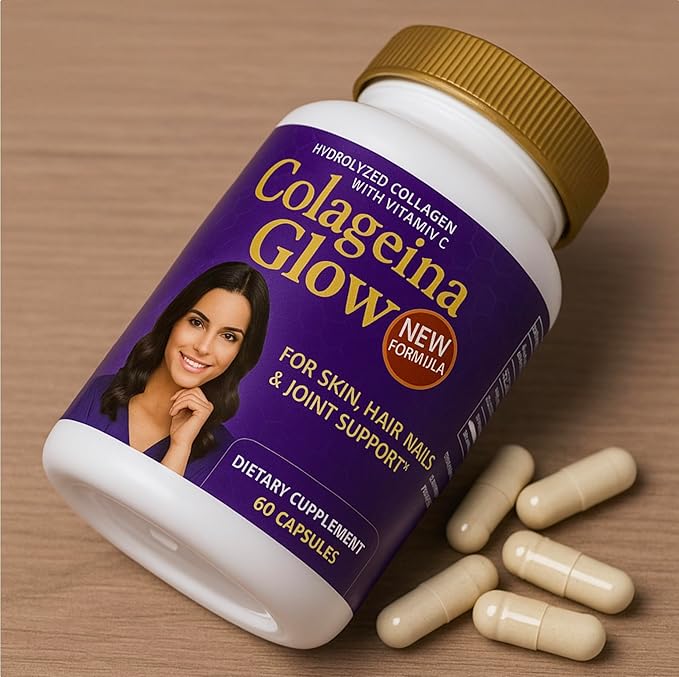 Colageina Glow – Hydrolyzed Collagen Supplement 60 Capsules | Daily Use Formula with Collagen and Vitamin C | 2 Capsules per Day | Premium Quality Presentation for Everyday Routine Colageina