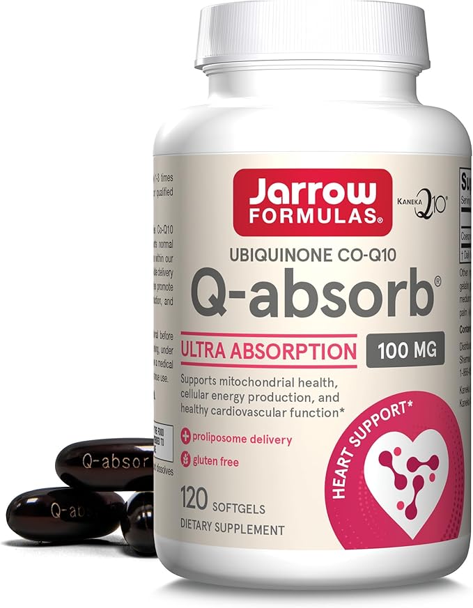 Jarrow Formulas Q-absorb Ubiquinone Co-Q10 100 mg Dietary Supplement Antioxidant Support for Mitochondrial Health Cellular Energy Production and Cardiovascular Health 120 Softgels 120 Day Supply