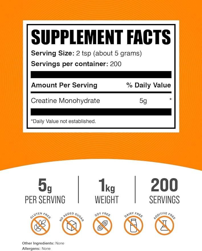 BulkSupplements.com Creatine Monohydrate Powder - Micronized Creatine Powder Unflavored - Pure &amp Gluten Free 5g (5000mg) per Servings 1kg (2.2 lbs) (Pack of 1)