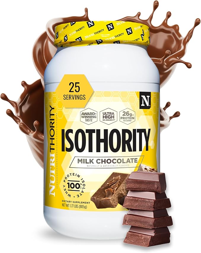 Nutrithority - Isothority Isolated Whey Protein Powder with Ultra-Absorbable Protein and BCAAs to Build Muscle and Accelerate Recovery Keto Friendly Low Carbs Gluten Free (Milk Chocolate)