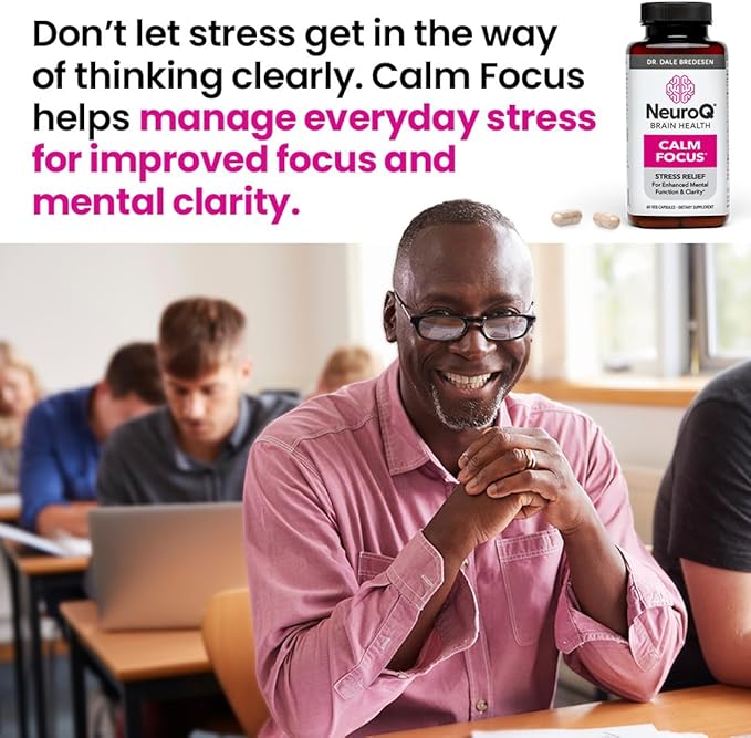 LifeSeasons NeuroQ Calm Focus Capsules - Stress Relief Supplement - Supports Mental Function &amp Relaxation - Sensoril Ashwagandha Magnesium GABA L-Theanine Andean Cocoa &amp Kava Kava - 60 Cap