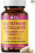 Pure Prana Glutathione &amp Vegan Collagen Builder Capsules with Hyaluronic Acid Vitamin C E Turmeric &amp Black Pepper - Plant Based Formula for Daily Skin &amp Hair Nail Care Support - 60 Caps