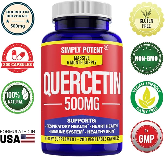 Simply Potent Quercetin Supplements Quercetin 500mg 200 Capsules 2 X Quercetin 250mg Phytosome Bioflavonoid Antioxidant Vegan Gluten Free Pills to Support Healthy Cellular Heart &amp Immune Functio