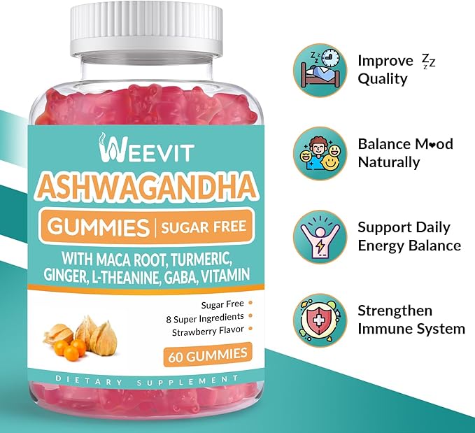 Ashwagandha Gummies Ashwagandha with L-Theanine Maca Root Vitamin D for Women &amp Men