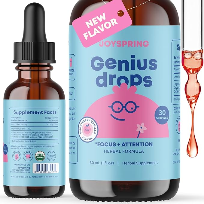 JoySpring SleepBerry Liquid Melatonin and Genius Drops Smartberry Vanilla for Kids