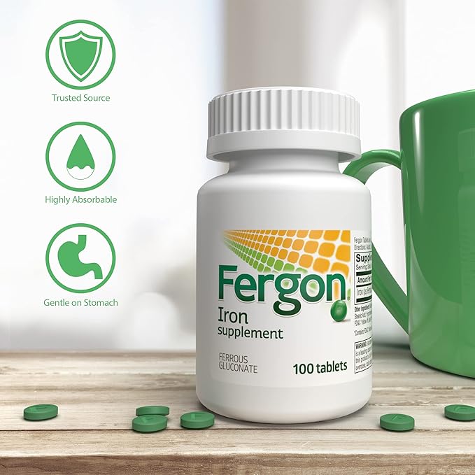 Fergon High Potency Iron Supplement Tablets 100 Count Pack of 2