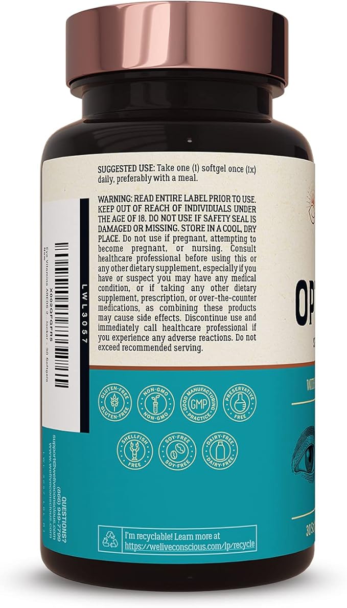 Live Conscious Eye Vitamins Select AREDS 2 Ingredients with Vitamin E Lutein and Astaxanthin - OptiWell Eye Health Supplement and Blue Light Support (2 Pack)