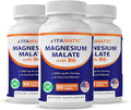Vitamatic Magnesium Malate 2000mg per Serving - 90 Vegetarian Tablets - Added B6 for Maximum Absorption - Supports Muscle Joint and Heart Health* (3 Bottles Unflavored)