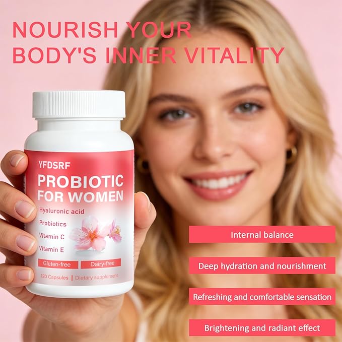 Women's Daily Probiotic Supplement with Prebiotics Multi Collagen Peptides Hyaluronic Acid and Vitamin C 120 Capsules (Unflavored)