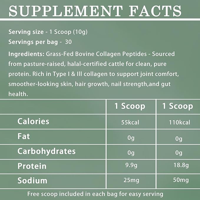 Halal Collagen Protein Powder - Pure Halal Collagen Peptides Grass Fed Organic Hydrolyzed Powder Skin Glows | Joints Support | Gut Support Non GMO Sugar Free Unflavoured 30 Servings