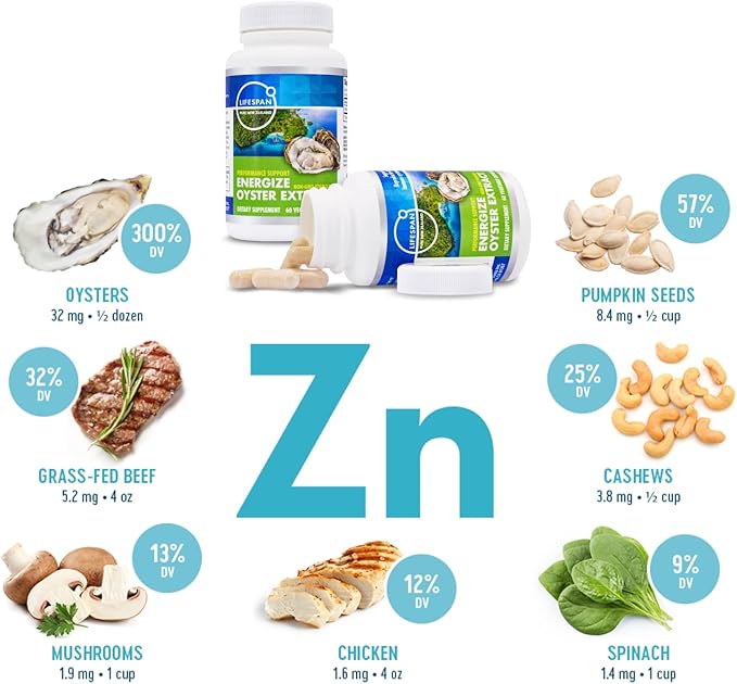 Energize Oyster Extract Supplement for Men &amp Women - Zinc Taurine Amino Acids - Supports Energy and Wellsness Manufactured in USA 500 mg 60 Vegetable Capsules.