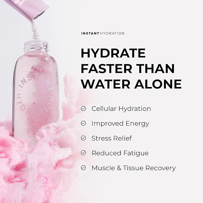 Instant Hydration Electrolytes Powder Packets - Cotton Candy Drink Mix - Zero Sugar - Keto Vegan Gluten-Free Non-GMO - Boost Recovery Brain Health Muscle &amp Tissue Support- 30 Sticks