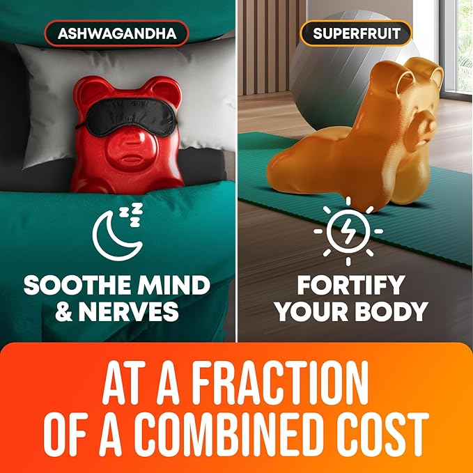 Joyli Ashwagandha &amp Superfruit Gummies Bundle – Mind &amp Body Balance + Daily Wellness Support – Vegan Multivitamin Formula with Goji Elderberry Vitamin C D &amp Zinc – 2 Pack for Adults