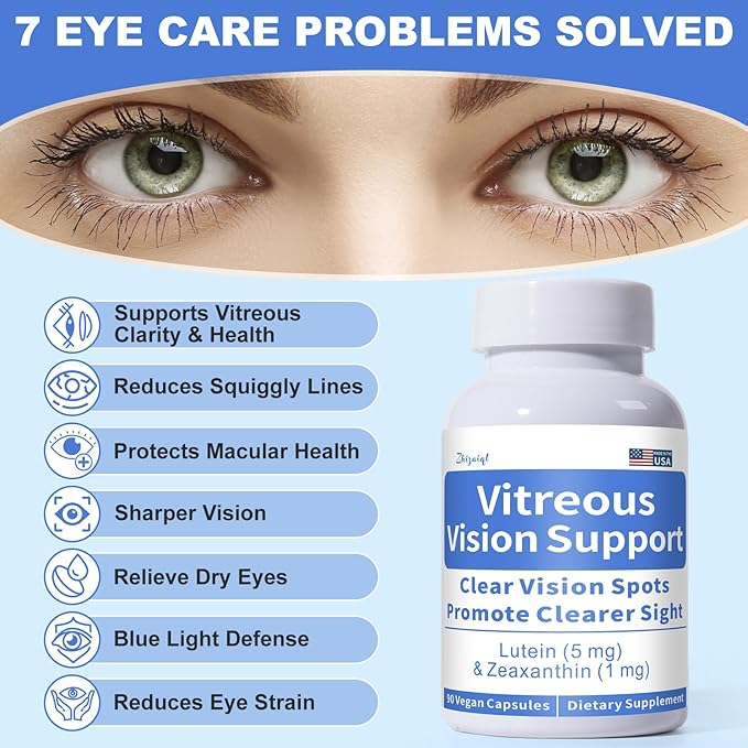Eye Vitamin with Lutein and Zeaxanthin for Vitreous Clarity – Supports Clear Vision – Reduce Squiggly Lines Dry Eyes Screen Fatigue and Degeneration 90 Vegan Capsules
