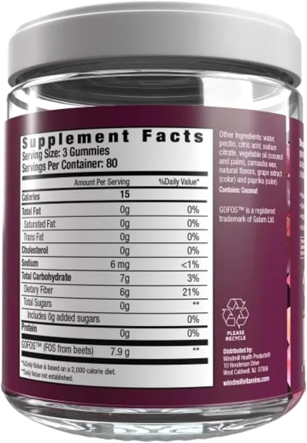 Country Farms Fiber Care Prebiotic Gummies 6g of Fiber Per Serving FOS from Beets Digestive Health Supports Regularity Mixed Fruit Flavor (240 Gummies)