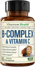 Vitamin B Complex with Vit C &amp Folic Acid (Folate) - 8 High Potency B Vitamins: B1 B2 B3 B5 B6 B7 Vitamin B12 + Biotin Choline &amp Inositol. Aids Mood Energy Nervous System &amp Immune