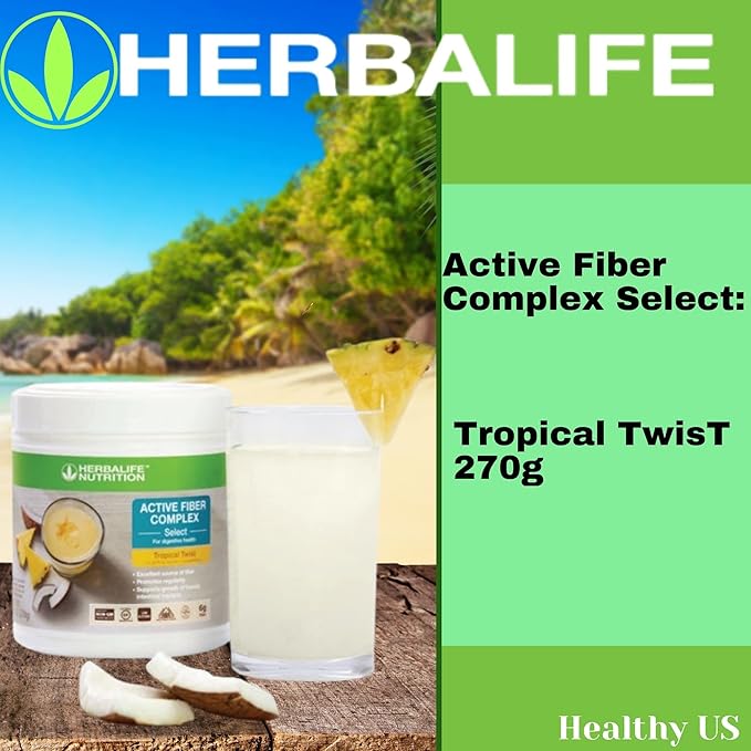 HerbalifeHERBALIFE Active Fiber Complex Select: Tropical Twist 270g for Digestive Health No Artificial Flavors or Sweeteners Gluten-Free Made with Non-GM Ingredients Certified Vegetarian