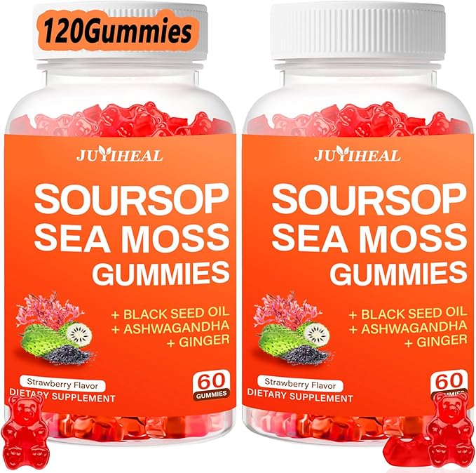 10-in-1 Soursop Graviola with Sea Moss Gummies Soursop Leaves Extract with Vitamin C Zinc for Immunity and Antioxidant Gluten Free Vegan 60 Gummies 2Pack