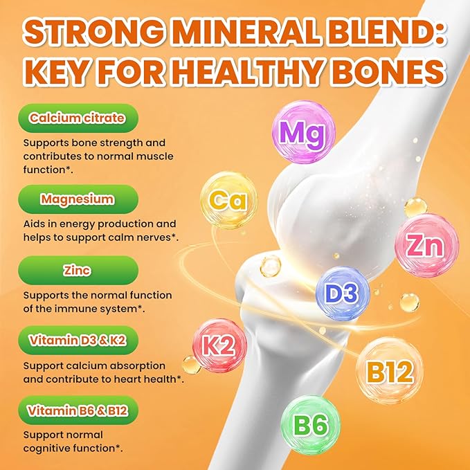Calcium Citrate Gummies - 1200mg Calcium Gummies Supplements for Women &amp Men with Vitamin D3 K2 Magnesium Zinc High Absorption for Bone Muscle &amp Immune Support Orange Flavor 120 Count