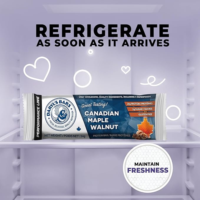 Daryl's Bars Canadian Maple Walnut On the Go Whey Protein Bars Gluten Free 20gr of Protein Snack Meal Replacement Pack of 1