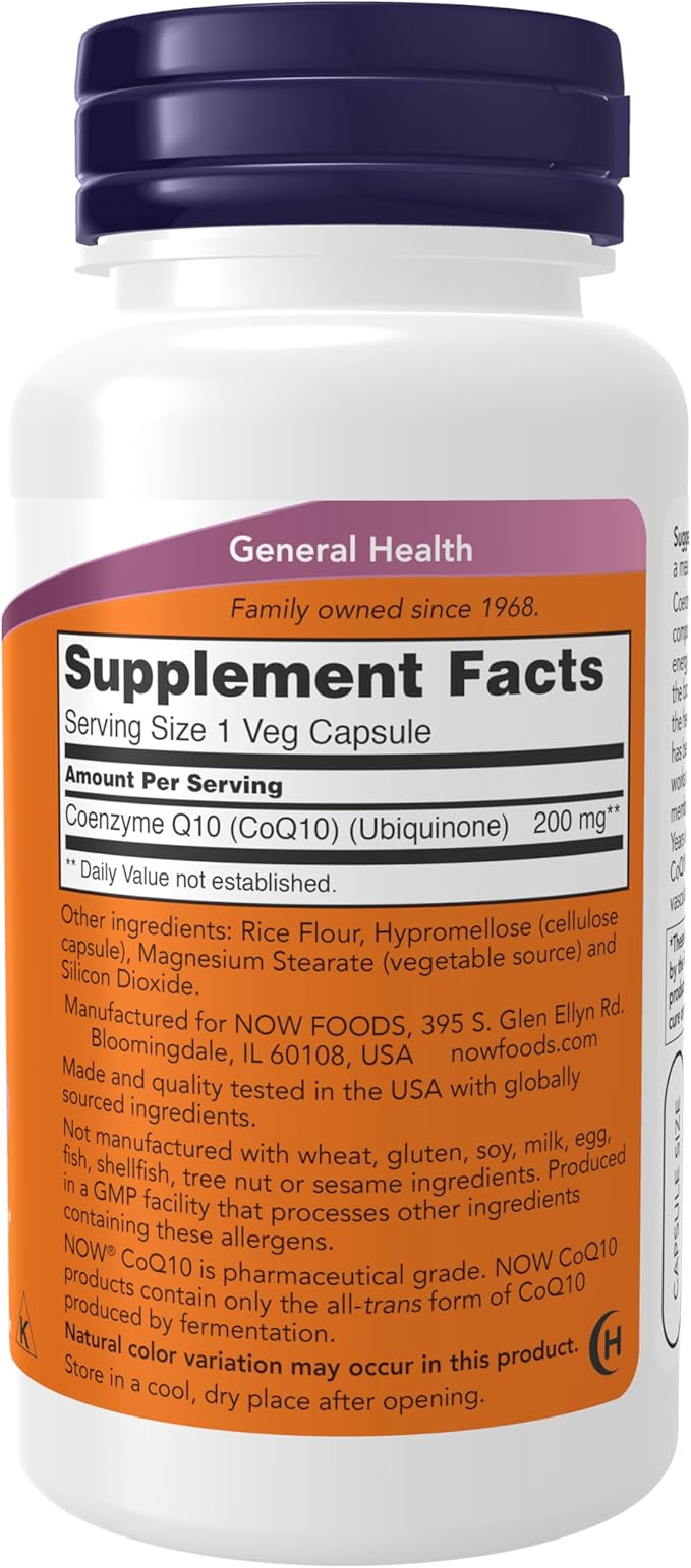 NOW Foods CoQ10 200mg 60 VegiCaps (Pack of 2)