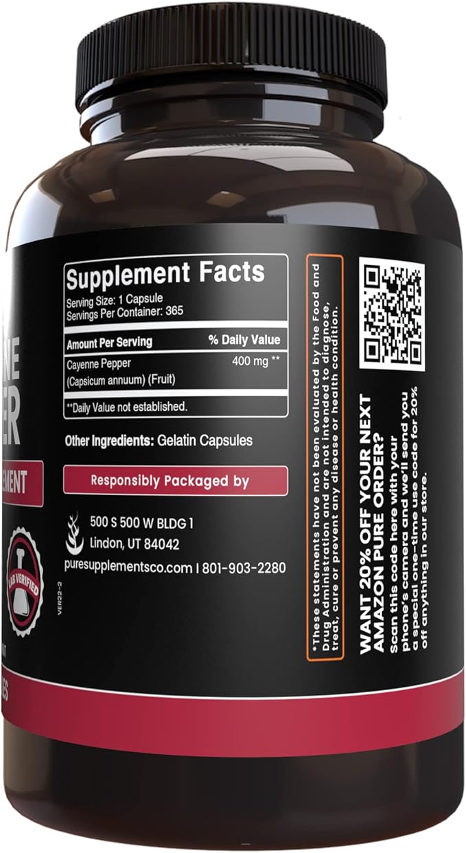 PURE ORIGINAL INGREDIENTS Cayenne Pepper &amp Turmeric Curcumin (365 Capsules) No Magnesium Or Rice Fillers Pure Lab Verified