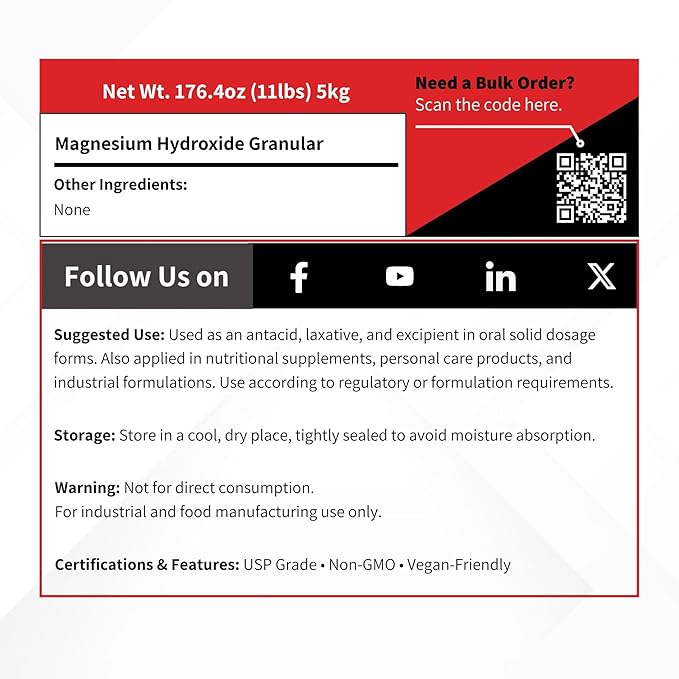 Magnesium Hydroxide USP Granular - Bulk 5 kg (11 lb) - Pharmaceutical Grade Excipient