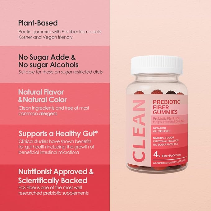 wuliao Clean Fiber Gummies for Men Clean Prebiotic Fiber Gummy Men Prebiotic Supplement for Digestive Gut Health - 60 Gummies