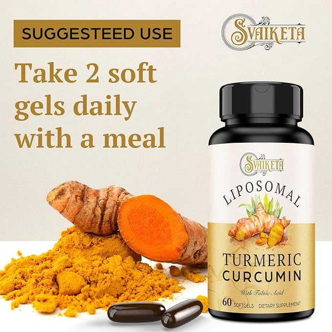 Liposomal Turmeric Curcumin Supplement 2000mg 95% Standardized Curcuminoid Extract &amp Organic Root Powder with Piperine Black Pepper Fruit (15mg) 60 softgels