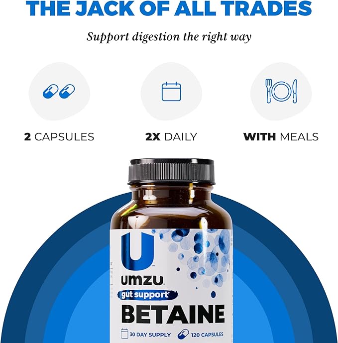 UMZU Betaine HCl Digestive Support Supplement (60 Day Supply) – with Betaine Hydrochloride Formula – Betaine HCl for Digestive Health &amp Gut Comfort Daily Digestive Wellness Support System Formula
