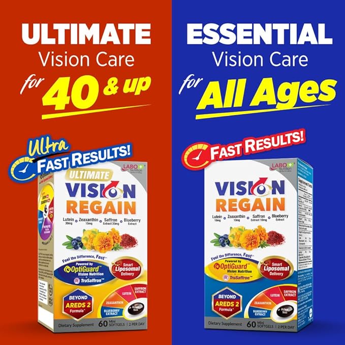 LABO Nutrition VisionREGAIN Eye Vitamin Beyond AREDS 2 Formula with Lutein Zeaxanthin Saffron Extract Blueberry for Macular and Retinal Health Eye Fatigue Night Vision Support 60 Counts