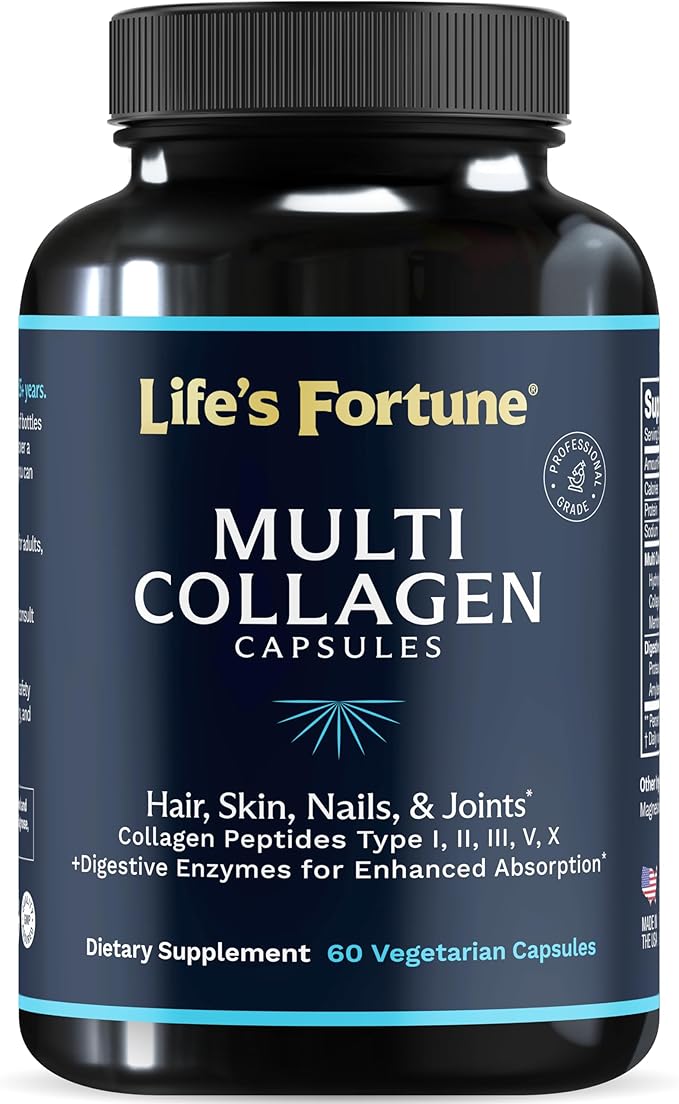 Multi Collagen Peptides Powder Drink Plus for Women &amp Men - Type I II III V X Blend with Digestive Enzyme – for Skin Hair Nails Joints Health Unflavored 60 Cap